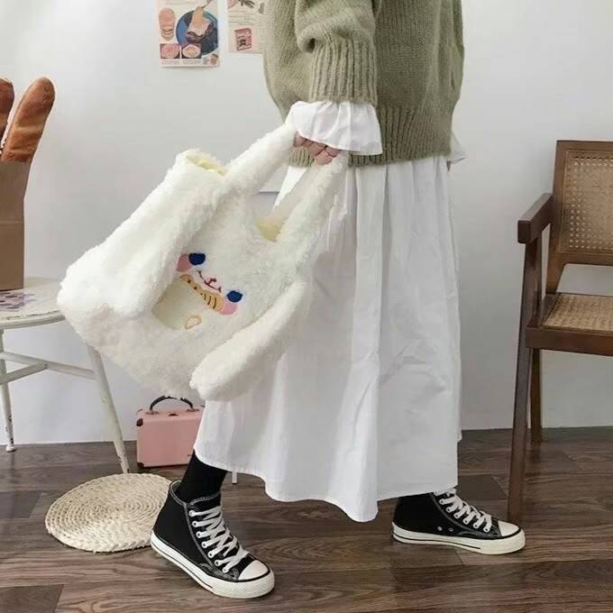 Tas Wanita Gadis Cantik Berbulu Tote Kasual Messenger Tas Telinga Panjang Lembut Mewah Wanita Tas Bahu Kecil
