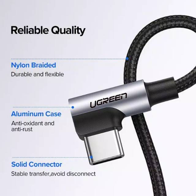 Ugreen USB Type C Cable Nylon Type L 90 Degree Fast Charging
