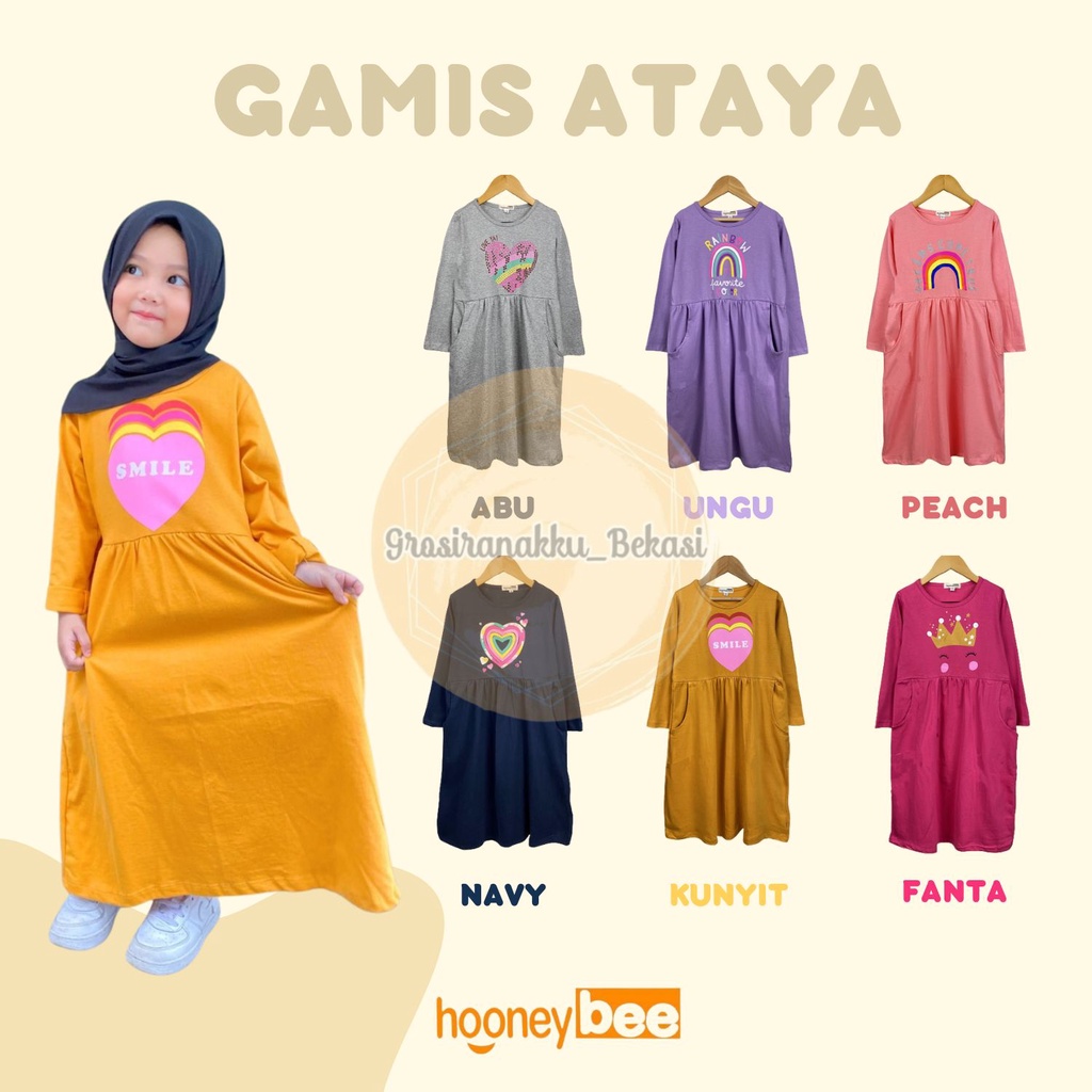 Gamis Kaos Anak Ataya Hooneybee Mix Warna 2-10T