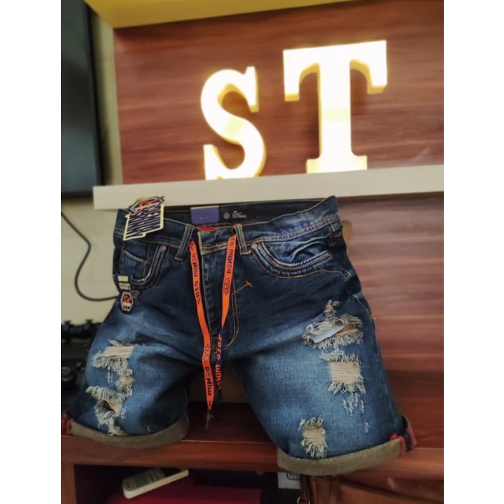 Celana Jeans pendek riped broadshort sobek tali St denim terbaru berkualitas denim import