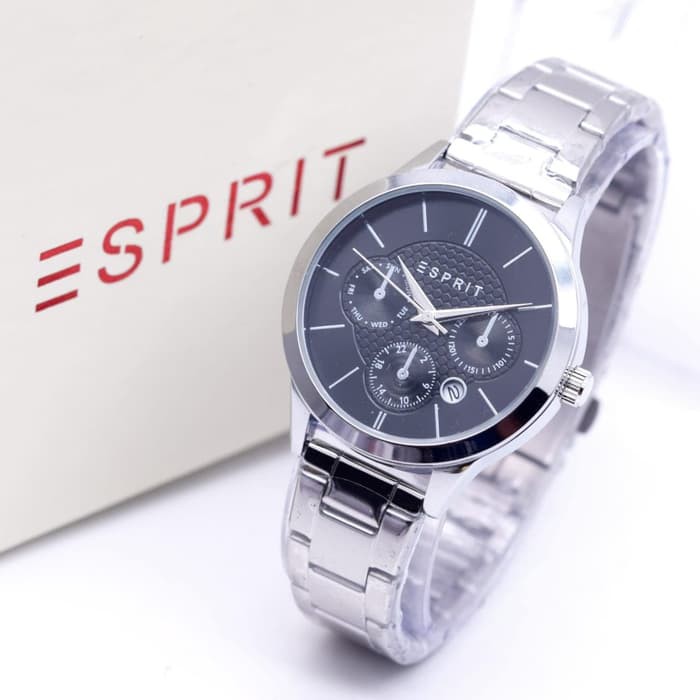 Jam Tangan Wanita / Cewek Murah Esprit Chrono Off rantai Silver Black