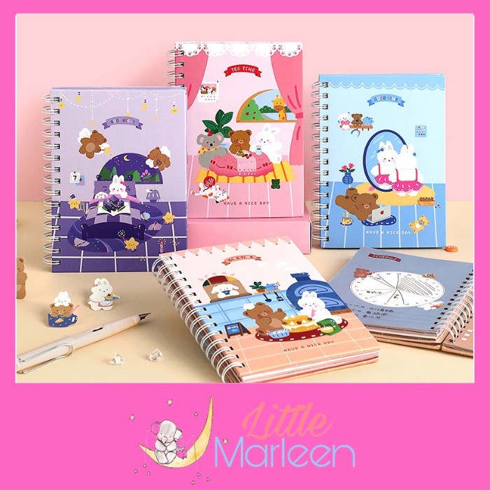 

Trendi Notebook Ring Rabbit Bear / Jurnal Agenda Buku Tulis Anak / Planner Diskon