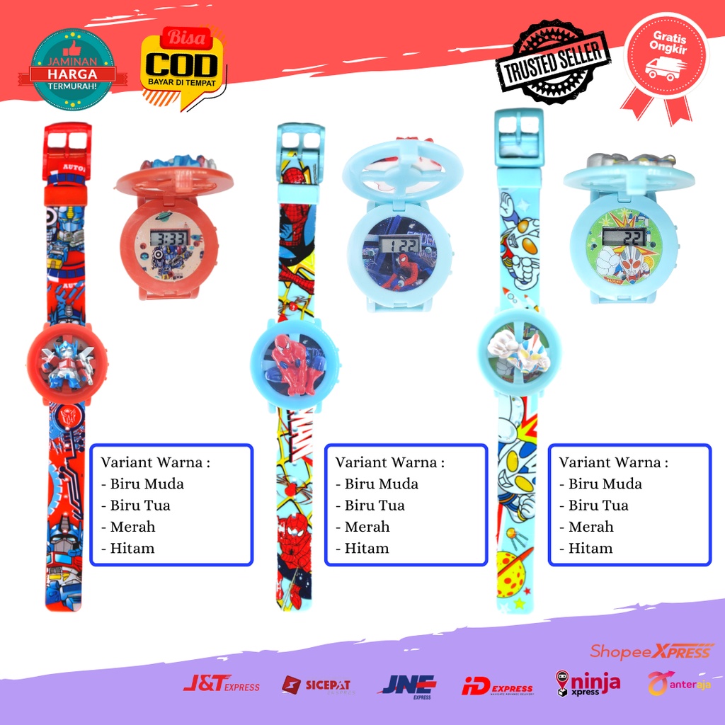 [COD] Jam Tangan Digital Anak Cowok Melodi Musik Kepala 3D Karakter Transformer Spiderman Ultraman Terbaru