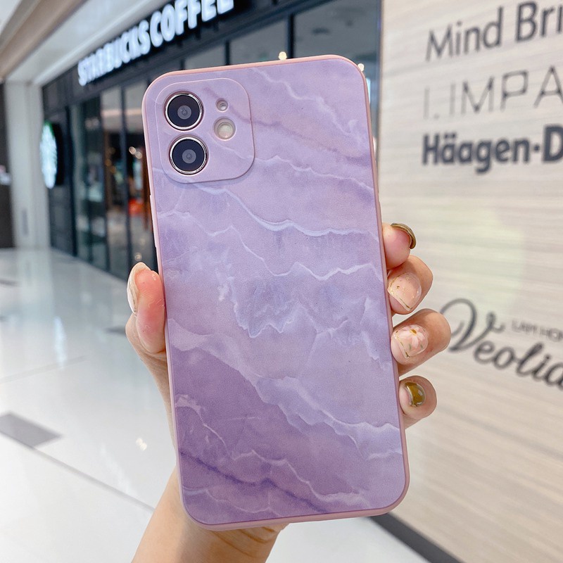 Purple & Green Marble Pattern Soft Case OPPO A57 A39 F1S F5 Youth A83 F11 F9 A52 A92 A92S A9 A5 A31 2020 A53 A33 A3S A7 A5S A12 K3 K5 Realme C1 X XT F1 Plus A11K A91 Reno 3 5 Reno4 F A15 A35 A15S A54 A74 A93 A16-Ungu