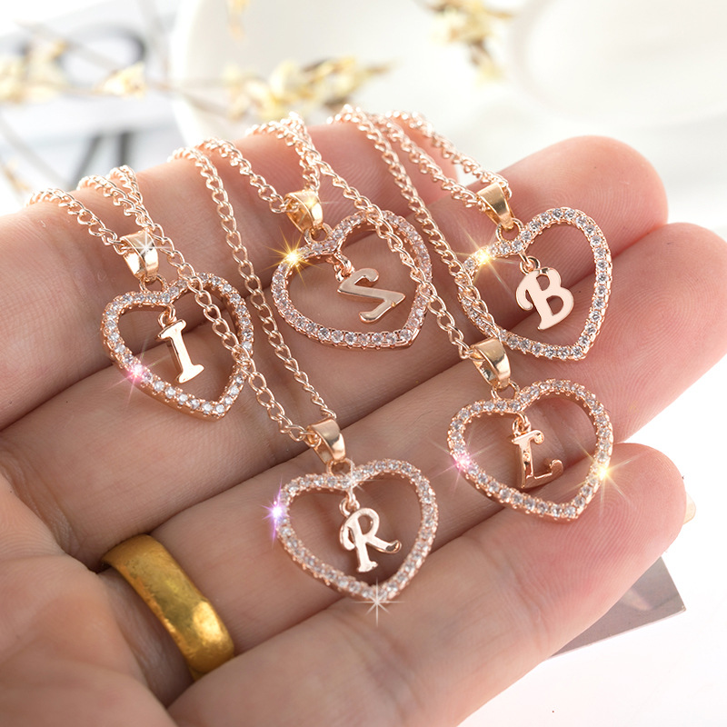 Kalung Liontin 26 Huruf Alfabet A-Z Aksen Berlian Imitasi Bahan Logam Untuk Hadiah Hari Ibu
