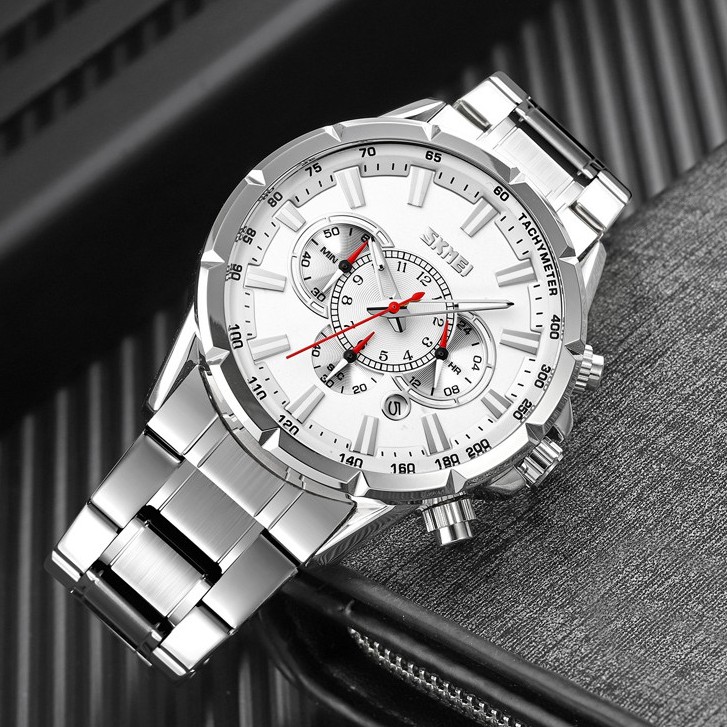 SKMEI 9241 Jam Tangan Pria Analog Chronograph Tali Stainless WATCHKITE WKOS