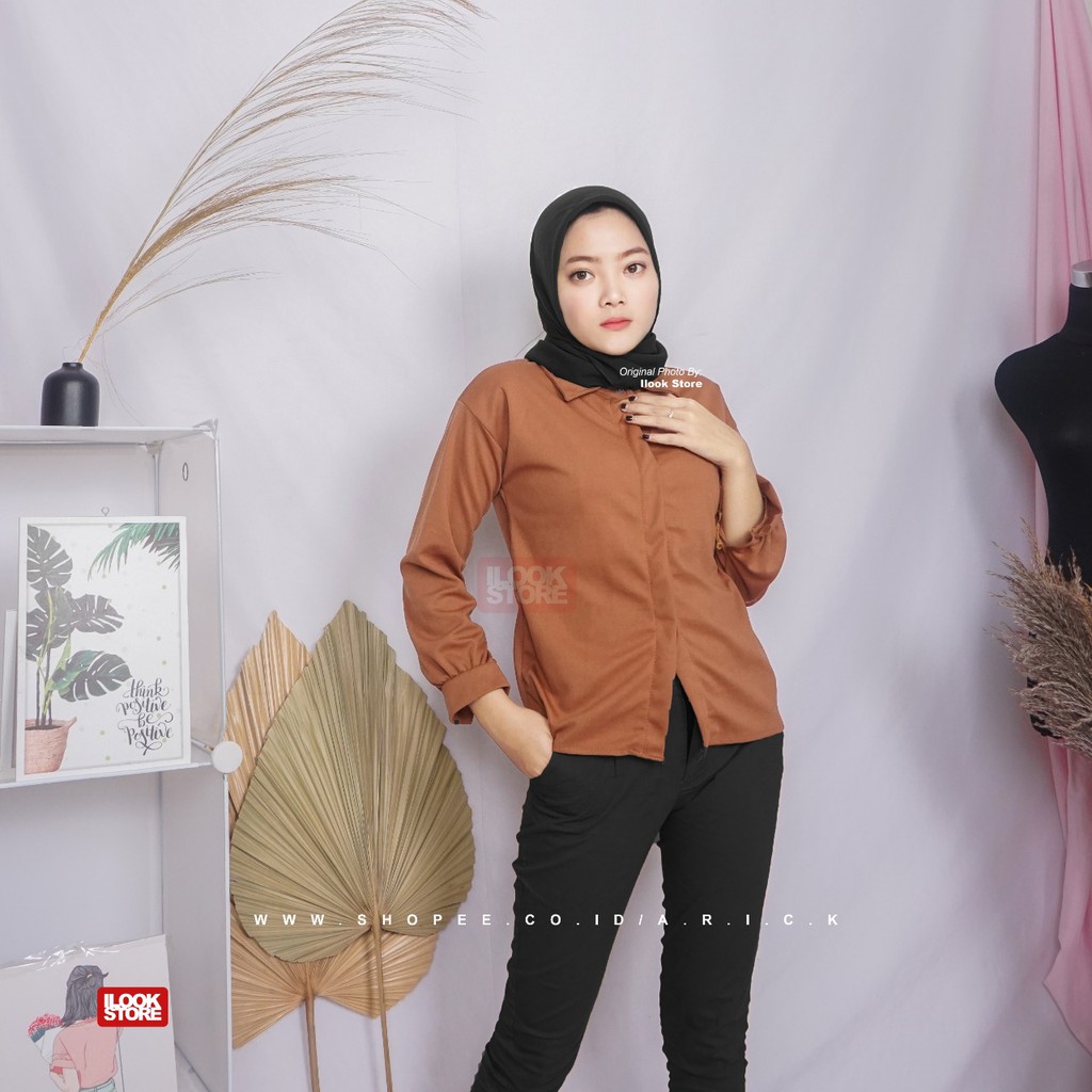 ilook | Blouse Keyra | Fashion Wanita | Bahan Creap - Fit to L-Keyra - Coklat