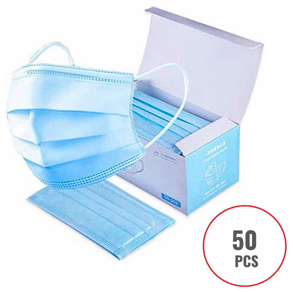 (BISA COD) MASKER 3 PLY isi 50pc / DISPOSABLE FACE MASK EARLOOP / MASKER ISI 50pcs