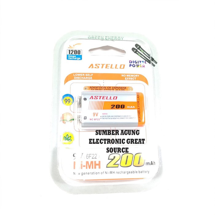 Astello Baterai Kotak 9V Cas Bisa Dicas Charger 200mAh Hi-MH