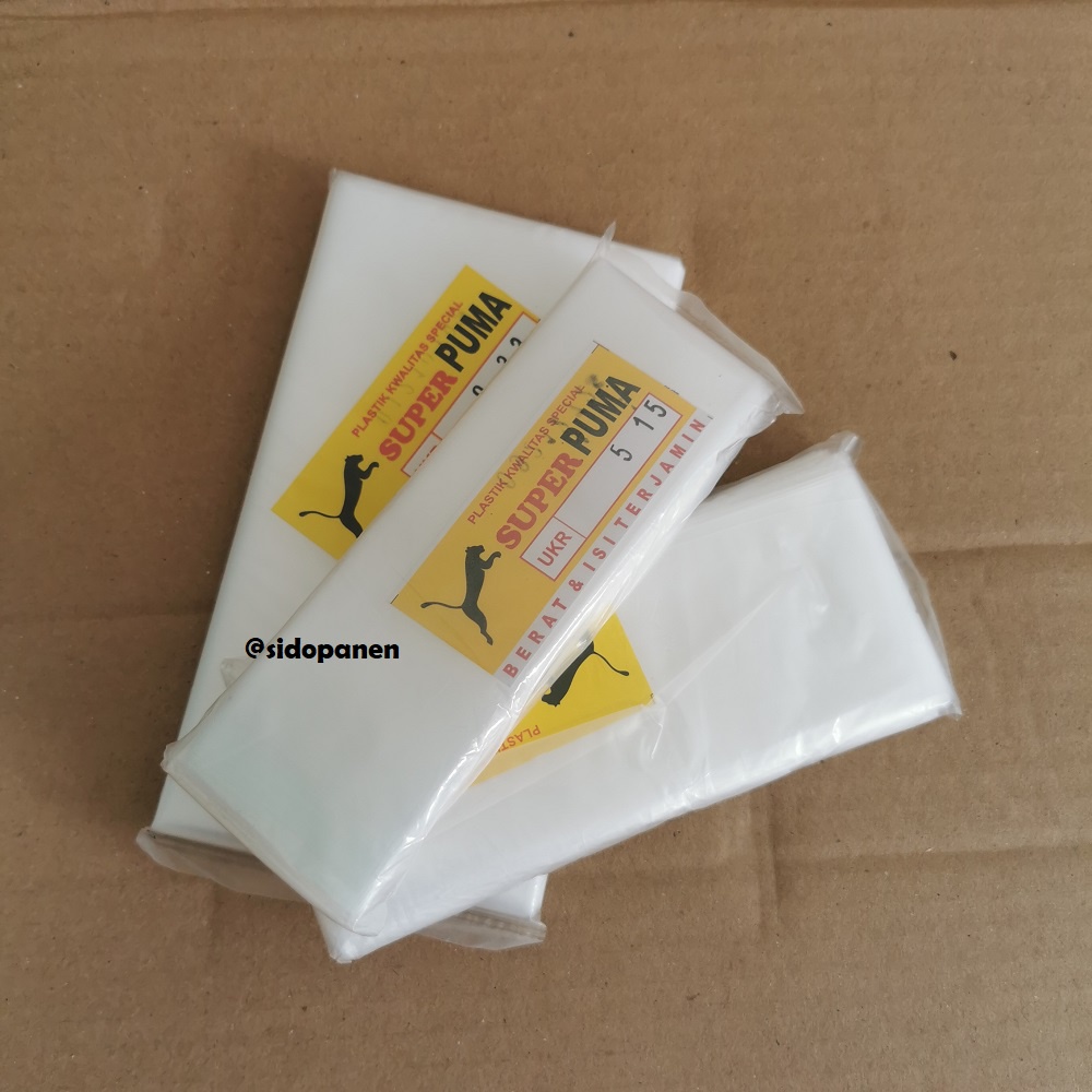 PLASTIK PE UKURAN 8 X 15 WARNA BURAM BISA MOLOR MEREK SUPER PUMA UNTUK ES LILIN ES BATU DAN MAKANAN 