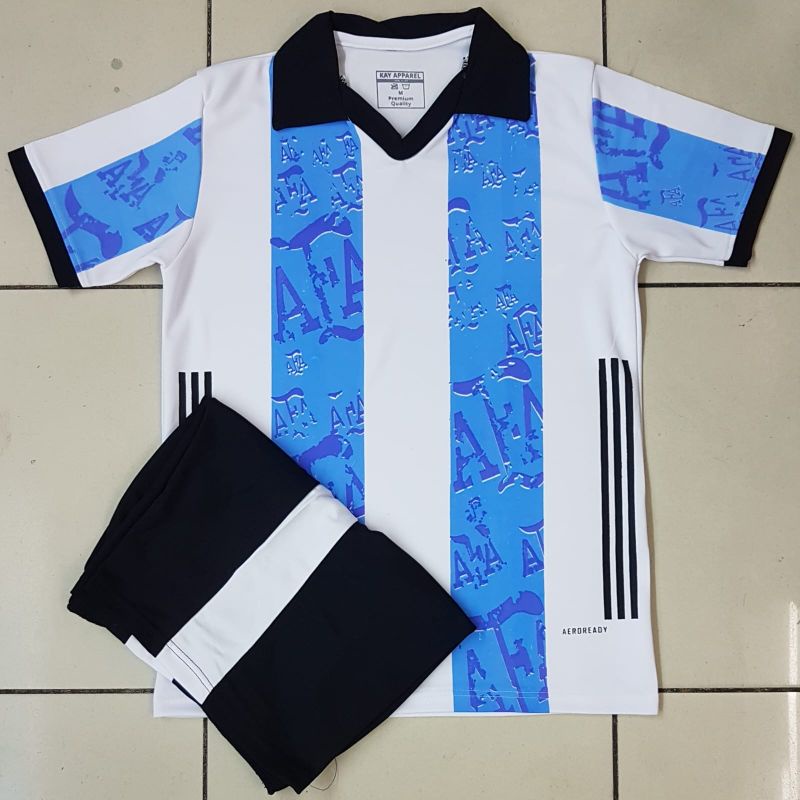 Jersey | stelan futsal model kerah biru lis putih | stelan baju bola dewasa realpict