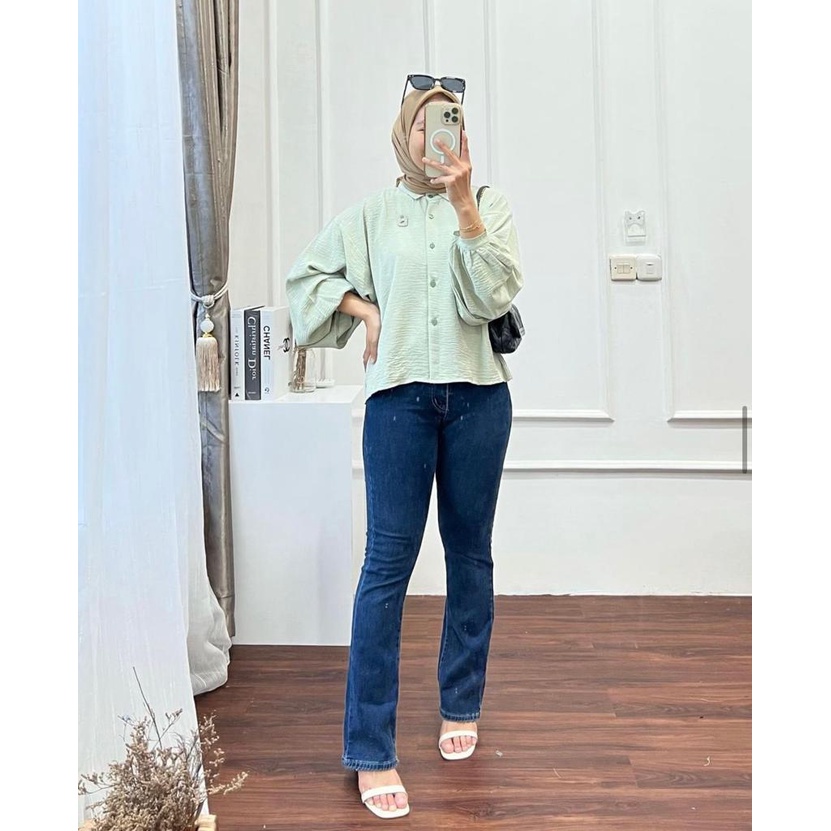 1KG MUAT 5PCS | GEMPITA BLOUSE SHIRT TOP FULL KANCING AIRFLOW CRINKLE HITS OOTD FASHION WANITA