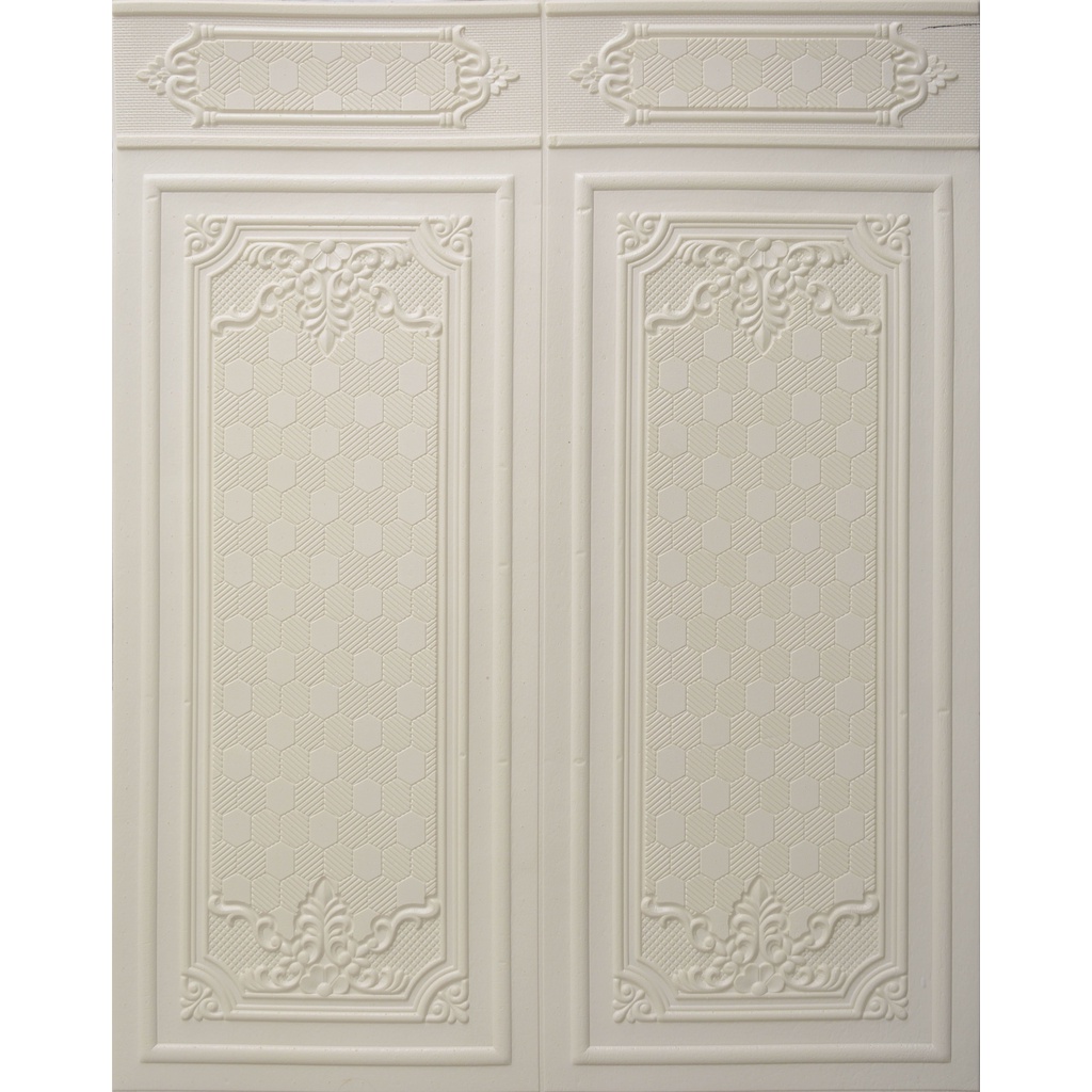 Wallpaper Sticker Foam Dinding / Wallfoam 3D Emboss Dekorasi Kamar Rumah Motif Lemari Classic Real 6mm-M-001-6-1-Putih