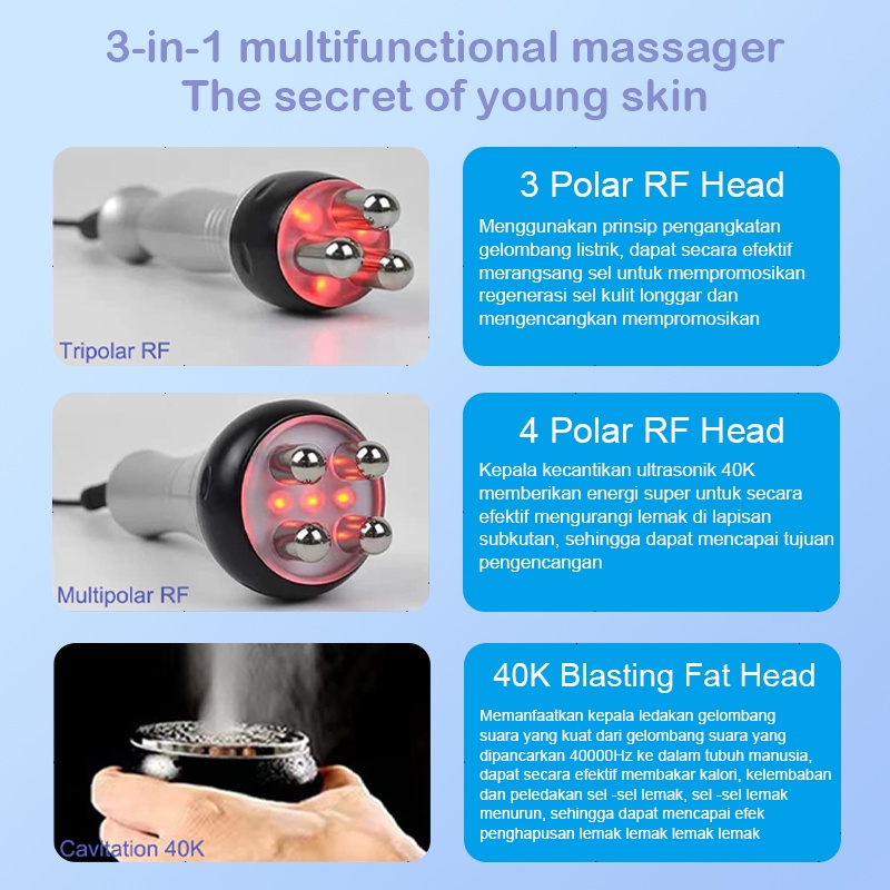 ⭐ORI Garansi⭐2 in 1 Mini RF 40K Cavitation Wajah Badan Mengencangkan Kulit Alat Kecantikan 3 Polar 6 Polar Radio Frequency Lemak Sel membakar Menghilangkan Kerutan Kantung Mata