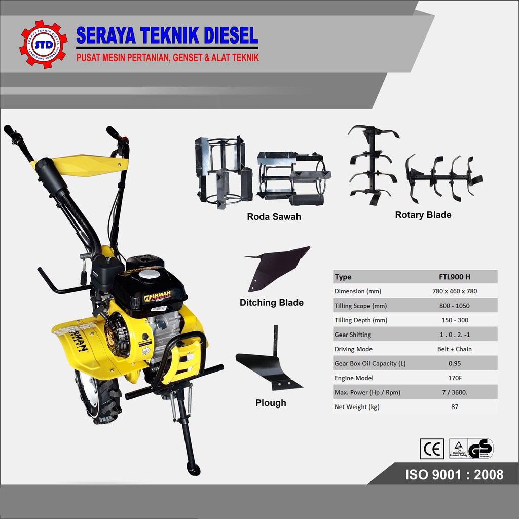 MESIN TRAKTOR BAJAK SAWAH FIRMAN FTL900 H