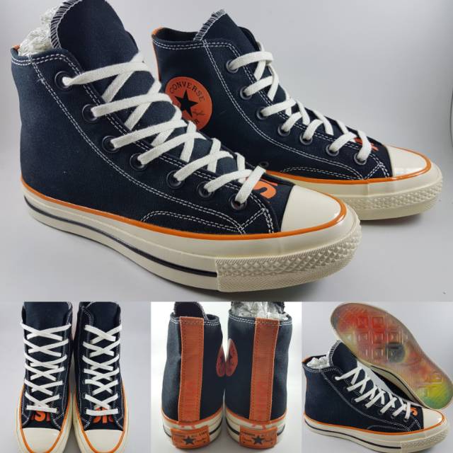 Sepatu Kets Converse Allstar Chucktaylor 1970s Seventies X Vince Staples High Black Orange Hitam