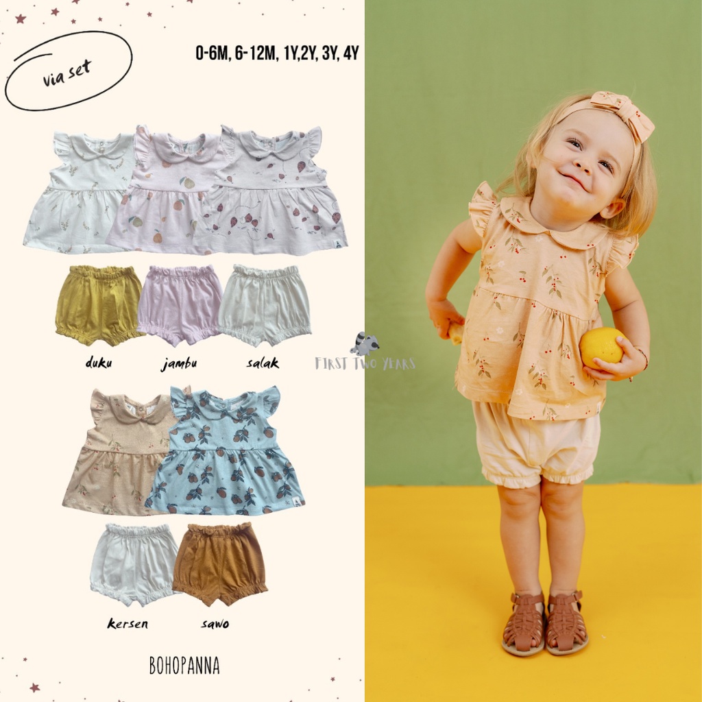 Bohopanna Pannadaily - Panna Set Ruffle Baby Girl Print Bae Girl Print / Setelan Anak Perempuan Motif