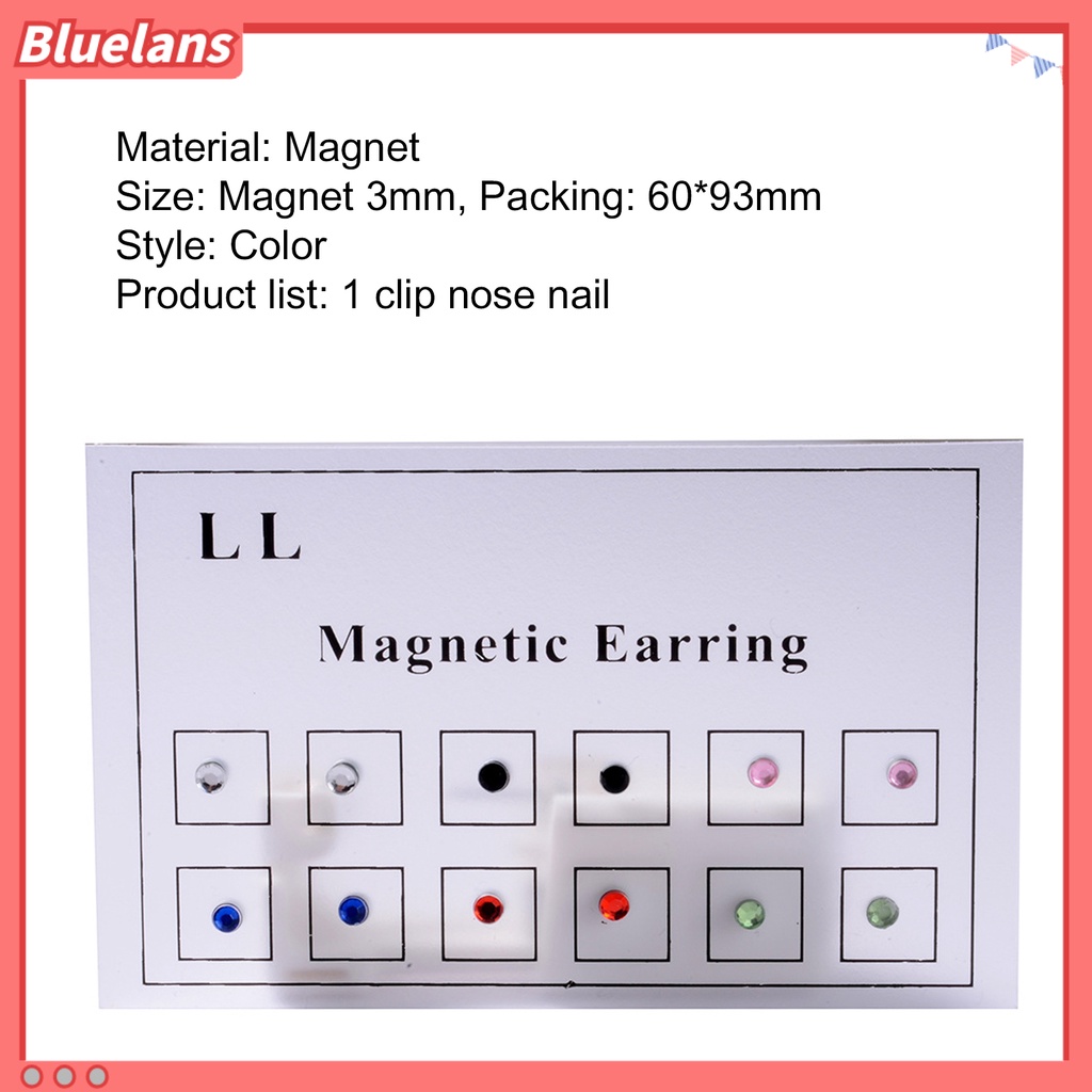 Bluelans 12Pcs Anting Stud Magnetik Berlian Imitasi Permukaan Halus Tanpa Tindik Untuk Wanita