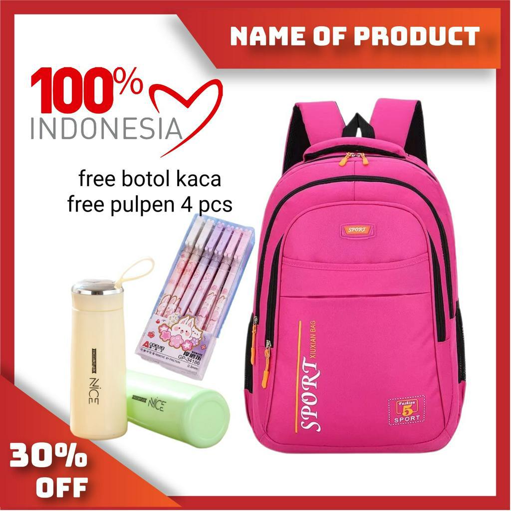 Tas Sekolah Anak Perempuan SD SMP SMA Ransel Kerja ORIGINAL Tas Sekolah Anak Laki-Laki Free Botol Minum Kaca