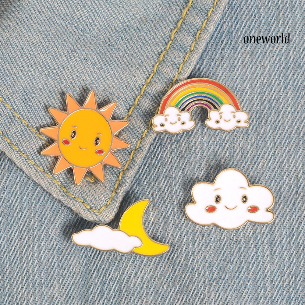 OW@ Cartoon Sun Moon Cloud Rainbow Enamel Brooch Pin Bag Collar Lapel Badge Jewelry