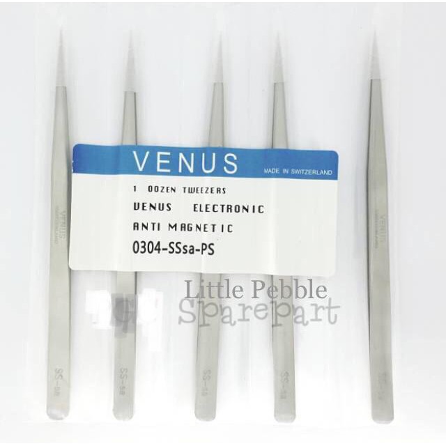 Venus OO-sa - Tweezers Pinset Lurus Lancip Gagang Polos Putih Stainless