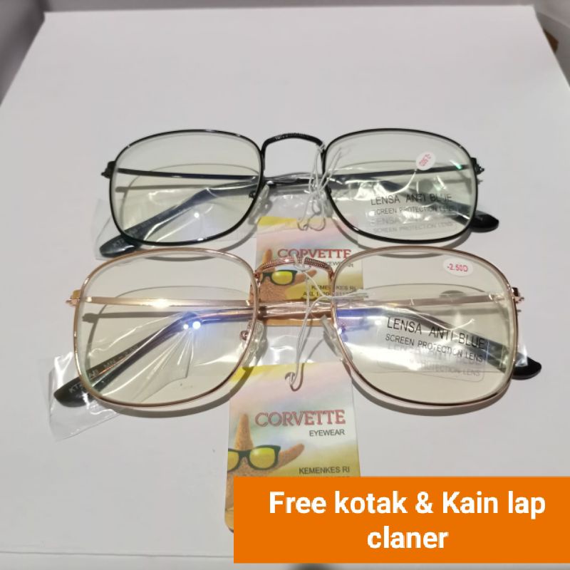 KACAMATA LENSA MINUS- MODEL KOTAK BESAR FRAME BESI ANTIKARAT UNISEX PRIA DAN WANITA TERBARU ANTIRADI