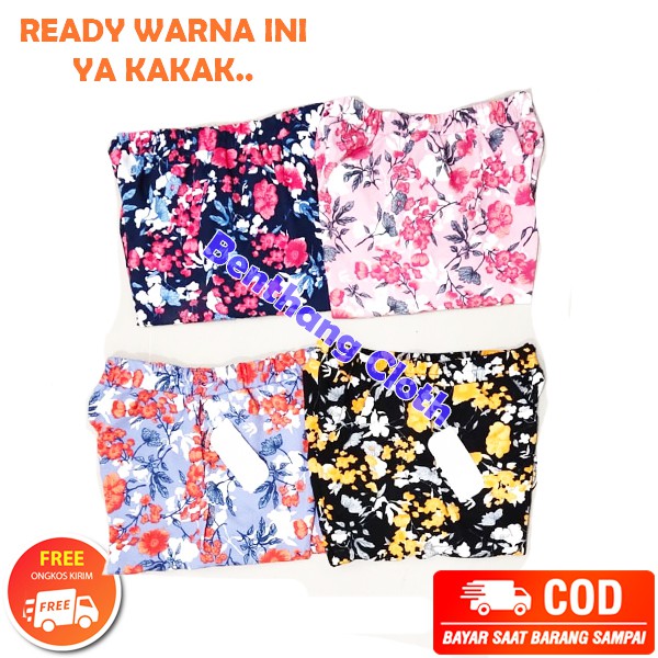 COD Kulot Wanita Pendek WAFEL CREPE Motif BUNGA 3/4 (Atas Lutut)