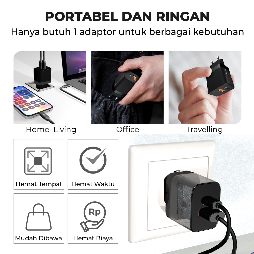 Kepala Charger Adaptor Fast Charging Type C+USB A 20W PX PQ205E