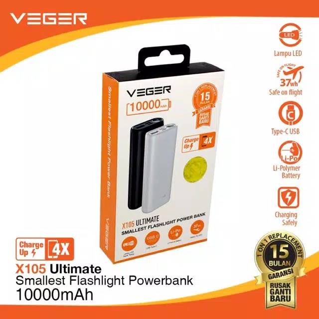 Powerbank Veger X105 10.000mah ultimate  + Lampu senter
