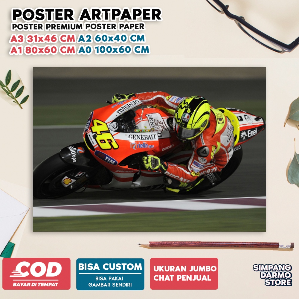TOKO POSTER DARMO STORE Poster Valentino Rossi VR46 Moto GP Pembalap Legendaris MotoGP Mandalika Paj