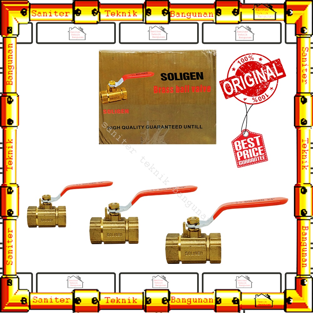 Stop Kran Ball Valve Kuningan 1/2&quot; 3/4&quot; 1&quot; Inch Soligen Stop keran Engkol Drat