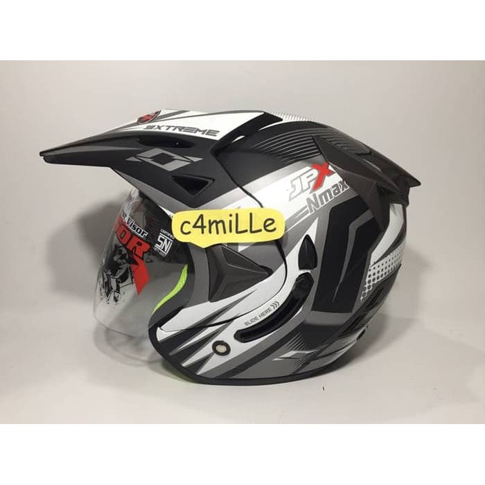 HELM JPX SUPERMOTO NMAX WHITE BLACK DOFF DOUBLE VISOR HALF FACE TRAIL