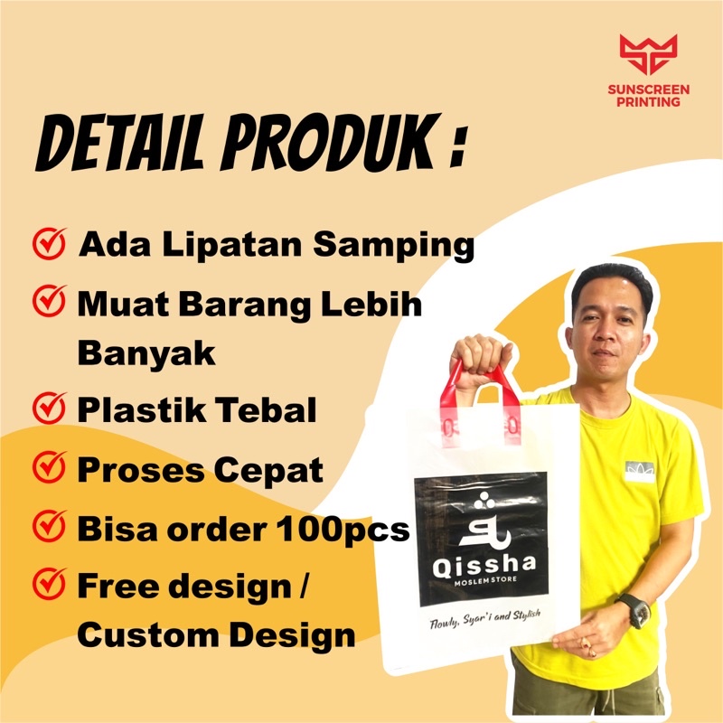 Plastik sablon custom HD tali 30x30 soft handle free design