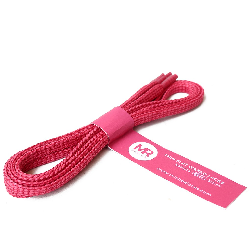 MR Shoelaces TH22 Sakura (Merah Muda) Tali Sepatu Lilin Gepeng Thin 3-4mm (Waxed Laces) 50cm 80cm 120cm 150cm Pink