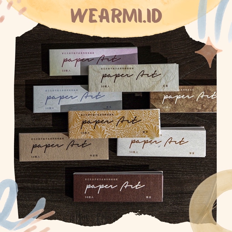 

50 Lembar Stiker Motif Kertas Pack Buku Mini Texture Pattern Paper Art Aesthetics Scrapbook Bujo Jurnal DIY Wearmi