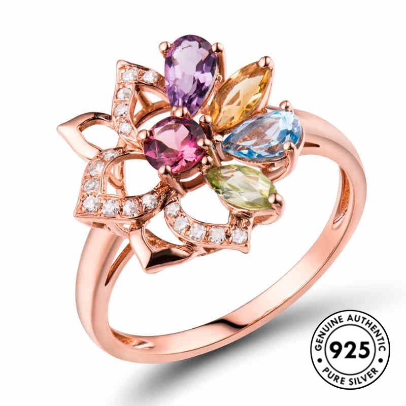 Cincin Sterling Silver 925 Model Bunga Warna Rose Gold Untuk Wanita