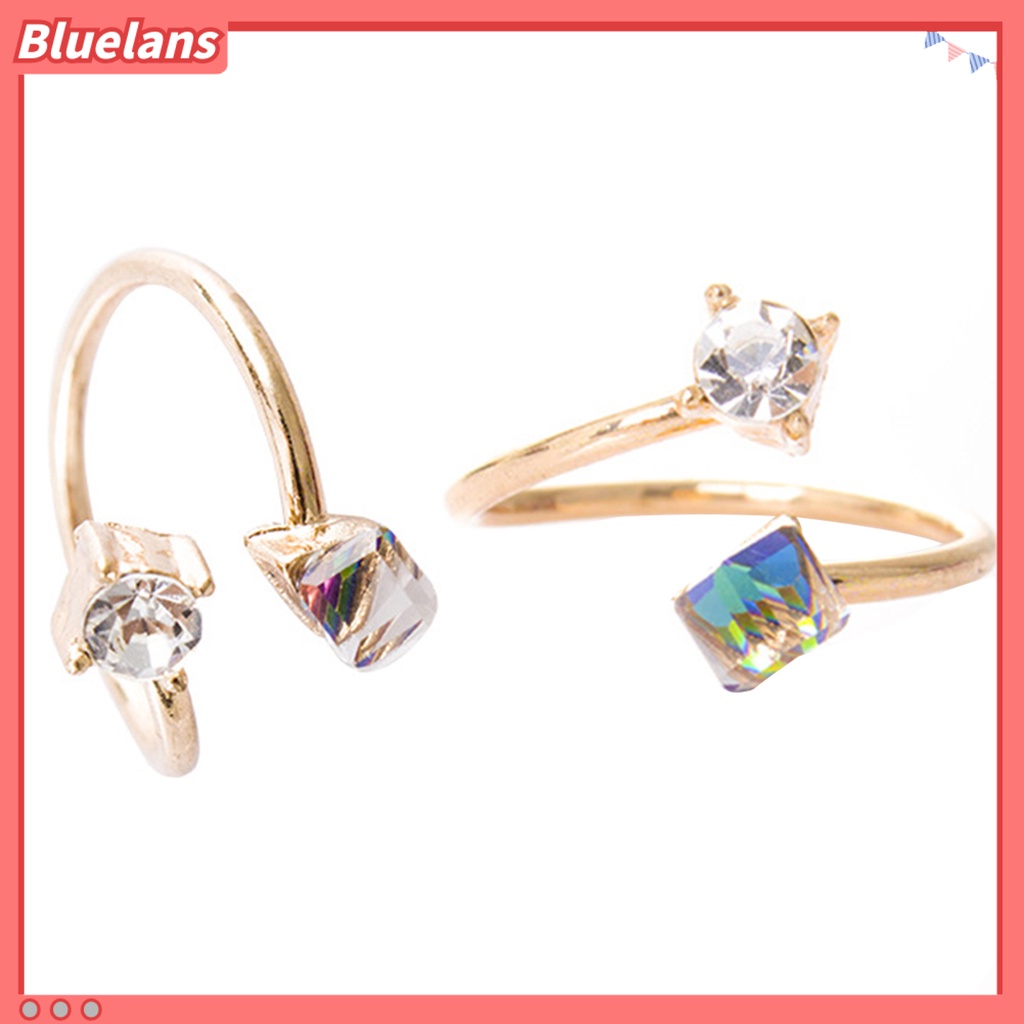 Bluelans Ring Fade Resistant Multicolor Rhinestone Alloy Adjustable Finger Rings