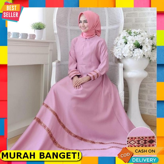 Nonna Umbrella Midi - Original Linen Cringkle Import [Marlina Maxi Pink Ni] Gamis Wanita Balotely Pi