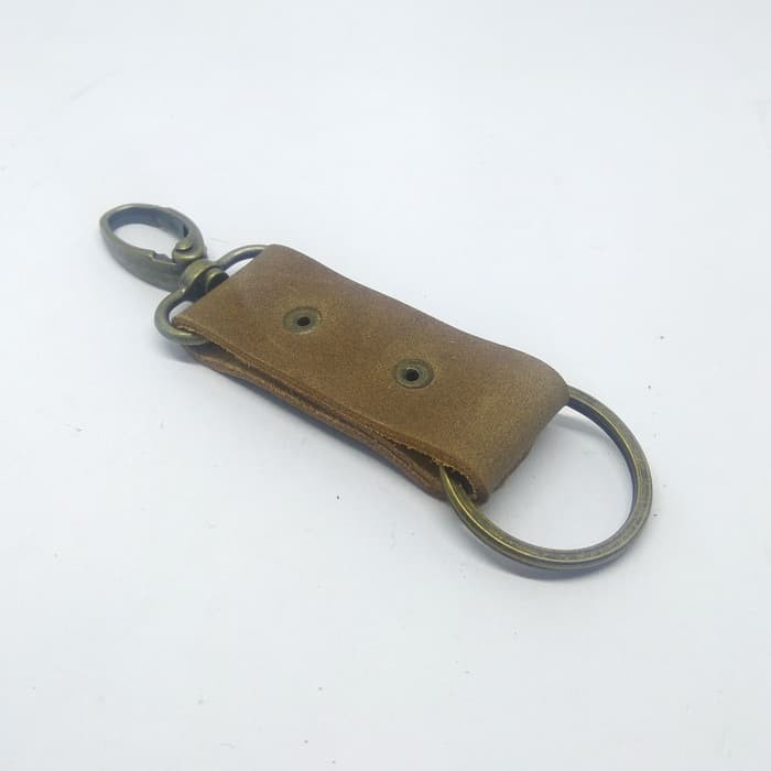 Gantungan kunci kulit sapi asli leather keychain warna olive PHKC281