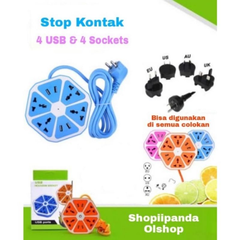 Stop Kontak USB / Socket Charger Hexagon / USB Soket Universal⭐shopii-panda⭐