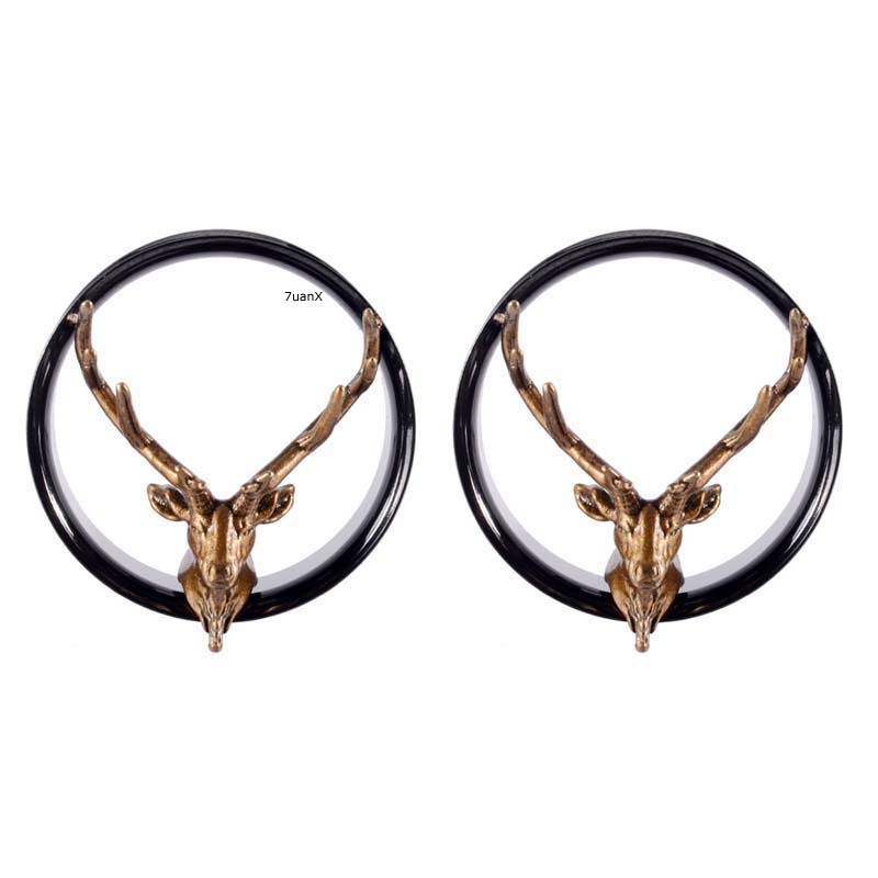 2 Piece Antlers Shape Black Tunnel Earring Lobe Piercing Double Flared 8-25 mm