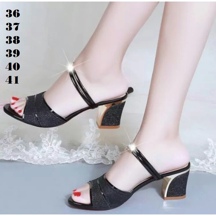 Sandal Wanita Chunky Heels Sendal Pesta Model Tali Sendal Hak Tahu 5 Cm KN 1