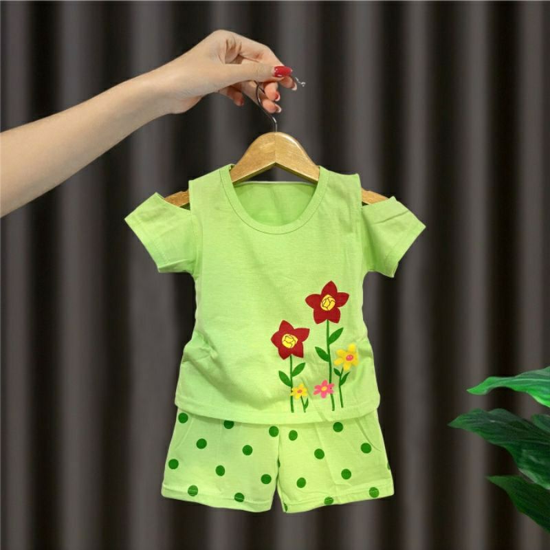 Setelan anak peremuan/ laki-laki / Baju anak perempuan & laki- laki / Baju anak 1-7 tahun-Hijau bunga
