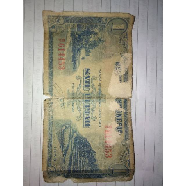 Uang kuno satu rupiah Tahun 1953 ( Uang asli )