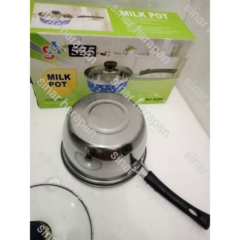 Panci susu mie mi TUTUP KACA stenlis milk pot stainless steel murah/PANCI SUSU (MILK POT)