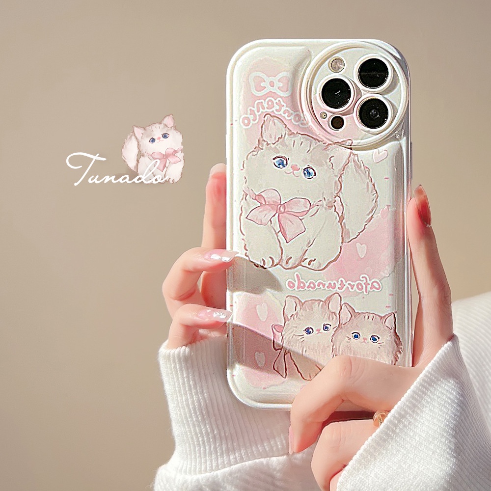 IPHONE Anak Perempuan Lucu Kucing Pink Kitty Anti Jatuh Pelindung Lensa Kamera Phone Case Cover Untuk Iphone14 13 12 11 Pro Max X XS XR 87 Plus 2020 SE
