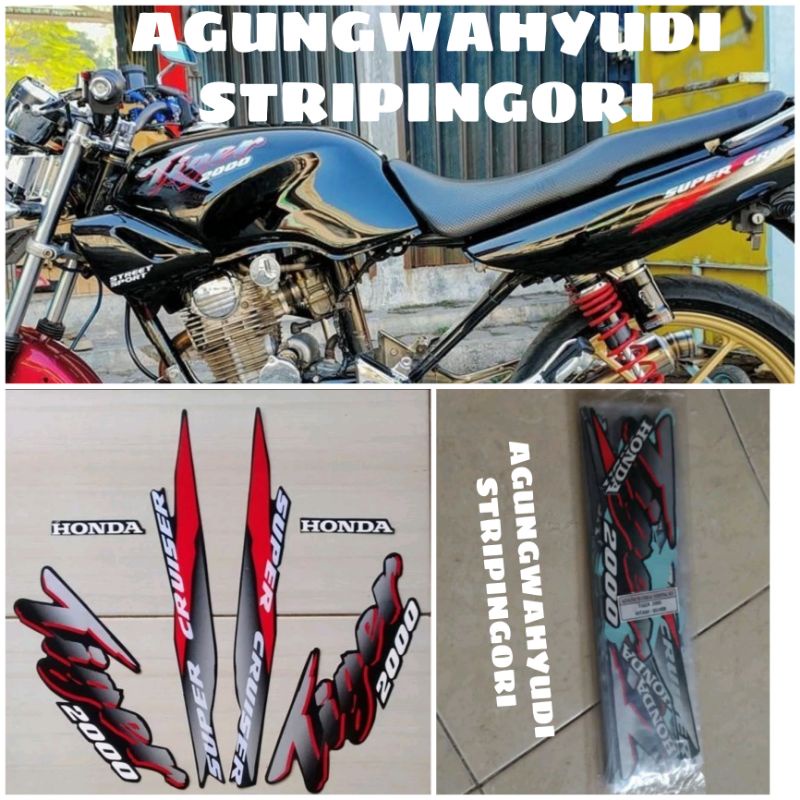 STIKER STRIPING LIS BODY MOTOR HONDA TIGER TILAM TILAS  SUPER CRUISER 2000 HITAM SILVER LAMA