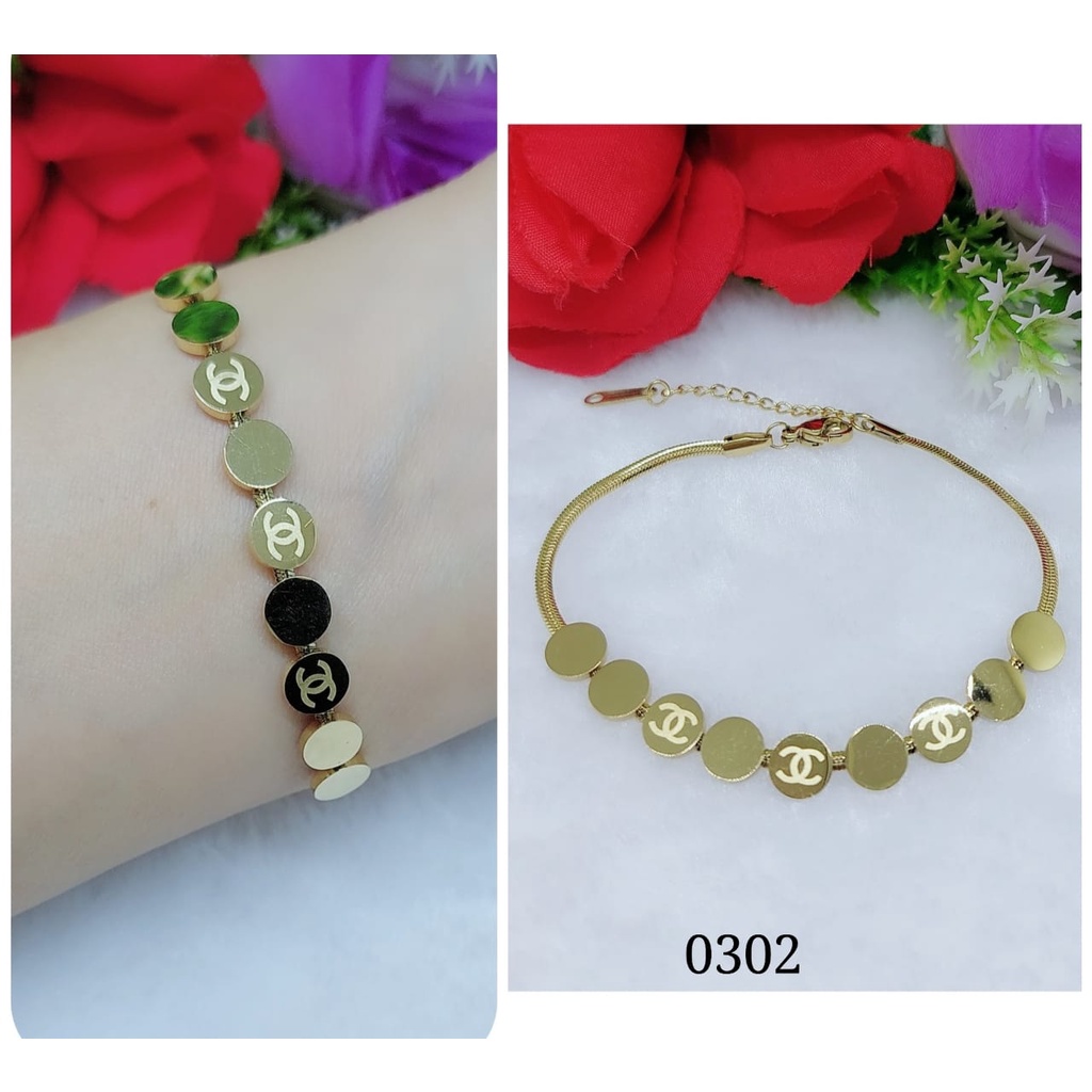 Gelang titanium permata dobel rantai perhiasan wanita jewelry 0298-0301