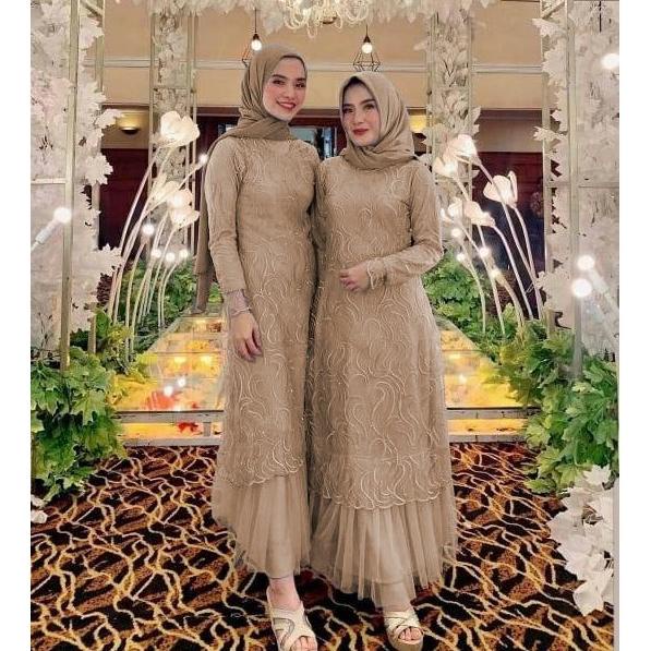 HOLLXMALL | GERALDINE GAMIS PESTA/BAJU MUSLIM WANITA JUMBO /GAMIS BRUKAT TILE/GAMIS KONDANGAN REMAJA