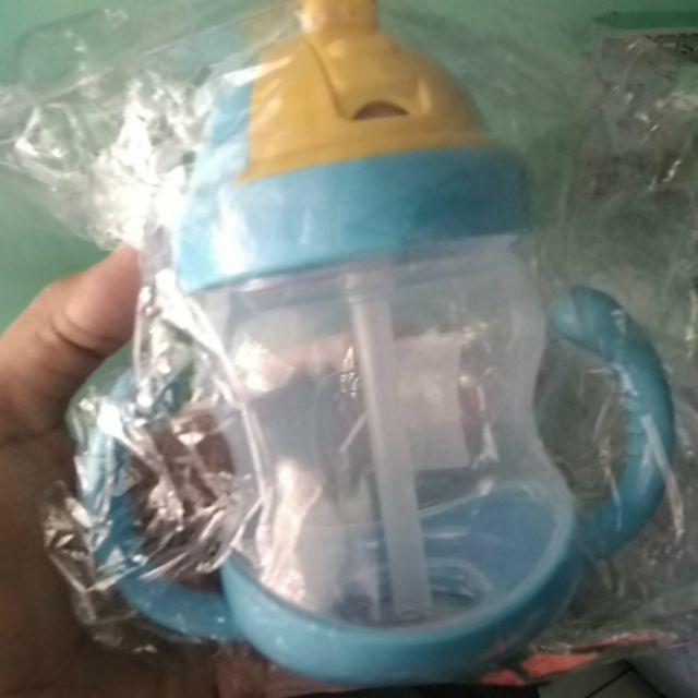 Botol Minum 280ml Buat Bayi/anak Belajar Minum Sendiri Bahan Anti Bocor Ada Sedotan Dan Pegangan